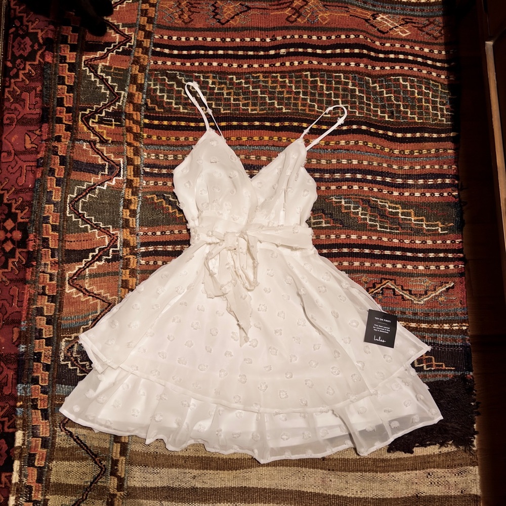 Lulu's Elegant White Dress with Delicate Details